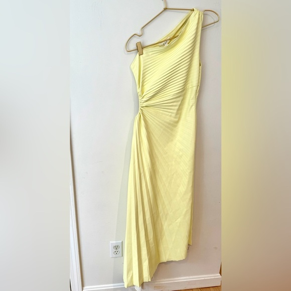 A.L.C. Delfina Dress Canary Yellow Size 2 Faux Leather One Shoulder - Picture 1 of 16